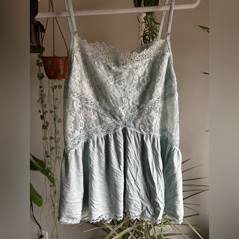 Light blue boho lace tank top
